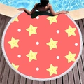 Pink bohemian round beach towel with yellow starfish pattern and white tassels - Coral Starfish Style (2)