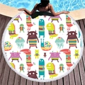 Rundes schnelltrocknendes Strandtuch mit bunten Cartoon-Monstern und weißen Fransen - Lustiger Cartoon-Kleiner Monster-Stil (12)