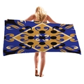 Thick microfiber beach towel featuring blue and yellow vintage symmetric patterns - Blue Yellow Black Classical European (8)