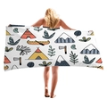 Thick cartoon beach towel with colorful teepee mountain and canoe print on white background - Tribal Camping Elements Style (7)