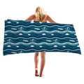 Thick nautical beach towel featuring anchor and wave patterns in deep blue finish - Dark Blue Waves Shell (8)