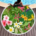 Asciugamano rotondo da spiaggia con stampa tropicale e frange, bordo piscina - Stile Floreale Foresta Pluviale (6)