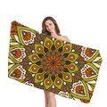 Microfiber rectangular beach towel with green and orange mandala floral pattern - Green Orange Mandala (13)
