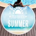 Round light blue beach towel with summer palm tree print and white fringe trim - Fresh Palm Tree & SUMMER Print Style (3)