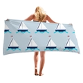 Light blue sailboat and wave print oversized thick microfiber beach towel for vacation - Sailboat Waves Style (02)