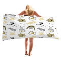 Thick rectangular beach towel with chic fashion theme prints and yellow accents - Fashion Text Style (8)