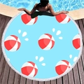 Light blue round beach towel with beach ball pattern and decorative white fringes - Blue Beach Ball Style (3)