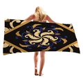 Baroque pattern beach towel in gold and royal blue on black background - Black Gold Blue Swirl Pattern (9)