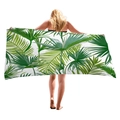 Thick beach towel with tropical palm leaf print in white and green colors - 150x75cm / Fresh Natural Palm Print (7)
