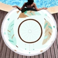 Rundes Boho-Strandtuch mit Dreamcatcher-Muster und weißen Quasten am Saum - Blau Feder Traumfänger Stil (6)