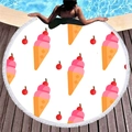 Round beach towel with ice cream print and fringe tassels by the swimming pool - Ice Cream Cherry Style (4)