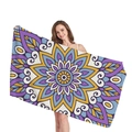 Rectangle mandala beach towel with purple and yellow geometric floral patterns - Mandala Print 13