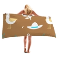 Dickes braunes Strandtuch mit Möwen und Sonnenhut Motiven, von Model gehalten - 150x75cm / Hellbraune Möwe (4)