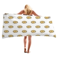 Thick beach towel featuring yellow and grey anchor patterns held by a model on white background - White Yellow Gray Rudder (10)