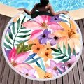 Floral print round beach towel with white tassels on pool deck for tropical vacation - Watercolor Style Colorful Floral (10)