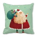 Detailed view of Christmas Santa print on mint green cushion cover with gift bag - Santa Claus Carrying Gifts Style(12) / 45x45cm
