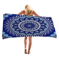 Thick blue and white mandala geometric pattern rectangular beach towel for holiday - Blue White Symmetrical Mandala (10)