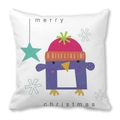 Housse de coussin carrée avec pingouin de dessin animé et imprimé Merry Christmas - Style Pingouin Violet avec Bonnet Rose(1)