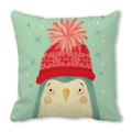 Detail of penguin illustration with red pompom hat on soft peach skin cushion cover - Red Hat Penguin Mint Green Background Style(14) / 45x45cm