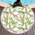 Asciugamano rotondo spesso con stampa a foglie tropicali e nappe bianche sui bordi - Stile Foglie di Palma Multicolore (8)
