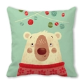 Detail of Christmas white bear pattern on mint green cushion cover made of peach skin fabric - White Bear in Christmas Sweater with Ornaments Style(15) / 45x45cm