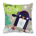 Detail of cartoon penguin and Christmas tree print on soft peach skin pillowcase - Penguin with Earmuffs and Christmas Tree Style(20) / 45x45cm