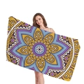 Thick beach towel featuring a colorful geometric mandala flower pattern for vacation - Blue Purple Black Mandala (10)