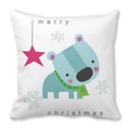 Detail of cartoon bear illustration on white peach skin velvet Christmas cushion cover - Light Blue Bear with Green Striped Scarf Style(7) / 45x45cm