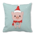 Detail of soft peach skin pillow cover with cartoon pig design and Love Winter text - Pink Cartoon Pig with Red Hat and Scarf Style(17) / 45x45cm