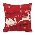 Housse de coussin rouge de Noël avec traîneau du Père Noël, rennes et flocons - Père Noël Traîneau Renne Rouge (17)