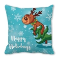 Detail of cartoon reindeer and Christmas tree print on peach skin pillowcase - Cartoon Reindeer Happy Holidays Ice Blue Style(39) / 45x45cm