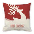 Detail of Christmas reindeer pillowcase with Merry Christmas text on peach skin fabric - 45x45cm / Red and White Reindeer Silhouette