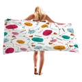 Microfiber beach towel with pink flowers and summer text held by a model - Summer Floral Style (10)