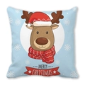 Detail of Christmas reindeer print on soft peach skin fabric pillowcase with Merry Christmas text - Christmas Reindeer Red Hat Sky Blue Style(38) / 45x45cm
