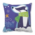 Detail view of cartoon badger illustration on purple Christmas pillowcase fabric - Cartoon Badger with Green Snowflake Scarf Style(27) / 45x45cm