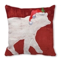 Détail d'une taie d'oreiller de Noël rouge avec un ours polaire blanc et des flocons - Ours Polaire avec Bonnet de Noël Fond Rouge (9)
