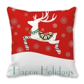 Detailed view of Christmas elk pattern and Happy Holidays text on peach skin pillowcase - Red White Mixed Geometric Reindeer (1)