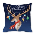 Close-up of reindeer with colorful ornaments and Merry Christmas text on blue cushion cover - 45x45cm / Dark Blue Background Scarf and Ball Reindeer