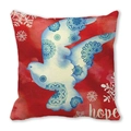 Détail macro de la housse de coussin rouge avec oiseau mandala et texte Hope - Colombe Mandala Rouge Hope (21)