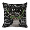 Détail d'une silhouette de renne de Noël avec motif de houx sur la housse de coussin - Renne Bois Fond Blanc (33) / 45x45cm