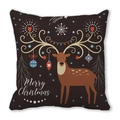 Detail of deer print on brown peach skin velvet Christmas cushion cover with ornaments - 45x45cm / Dark Brown Background Cartoon Reindeer Snow Pine