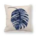 Dettaglio della trama in lino con stampa di foglia di palma blu acquerello - Stile Foglia di Monstera Artistica (3)