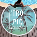 Telo mare rotondo spesso con nappe, palme verdi e scritta Tropic Paradise artistica - Stile Lettere Paradiso Tropicale (9)