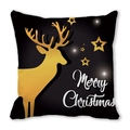 Close-up of black Christmas pillow case with golden elk, stars and Merry Christmas text - 45x45cm / Black Background Gold Elk Silhouette with Stars
