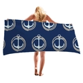 Thick navy blue beach towel featuring nautical anchors and rope patterns for vacation - Anchor Rope Style (03)