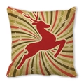 Gros plan détaillé de l'élan de Noël sur une housse de coussin en peau de pêche - Renne Rayures Vintage Rouge (39) / 45x45cm