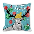 Christmas reindeer pillow cover with Merry Christmas text and blue festive print - 45x45cm / Blue Background Reindeer with Yellow Knit Hat