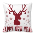 Détail des motifs de renne de Noël et de flocons sur une taie d'oreiller blanche - Renne Rouge Sombre Fond Blanc Happy New Year (40) / 45x45cm