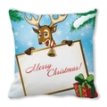 Detail of Christmas pillowcase featuring cartoon reindeer and Merry Christmas print - 45x45cm / Blue Background Cartoon Reindeer with Signboard