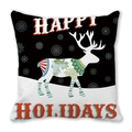 Détail de la taie d'oreiller de Noël avec motifs floraux colorés et texte Happy Holidays - Renne Floral N&B Happy Holidays (29)